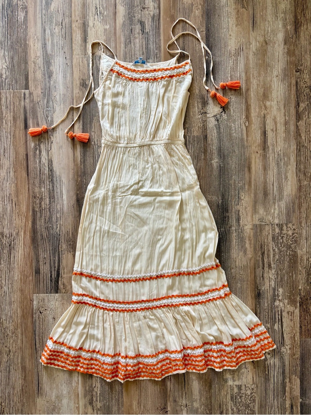 Boho Cream Maxi Dress with Orange Trim